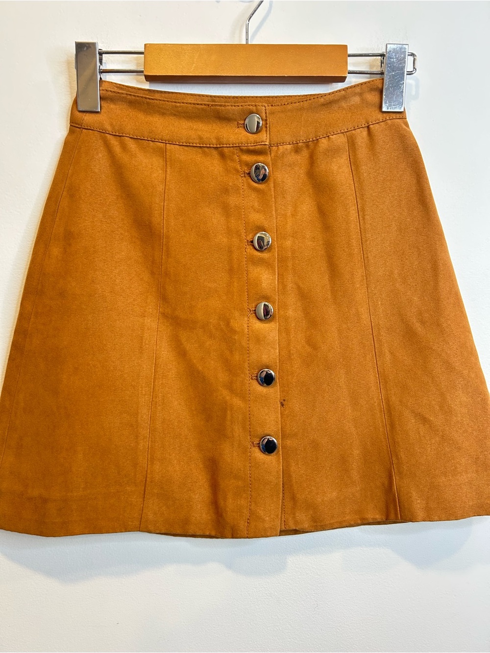 H&M Faux Suede Button Front Mini Skirt Brown Camel
